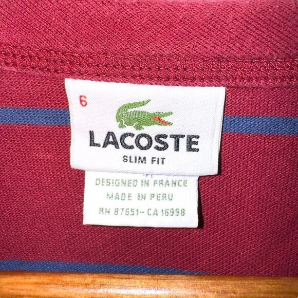 Red & Navy Lacoste Slim Fit Waffle Knit Shirt Size L - Picture 2 of 7